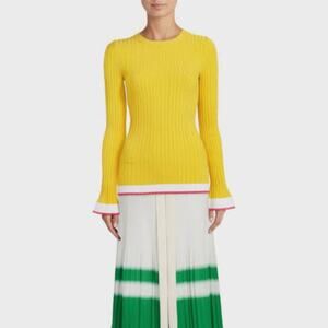 Prabal Gurung Ribbed Stretch Knit Fitted Long Sleeve Crewneck Sweater